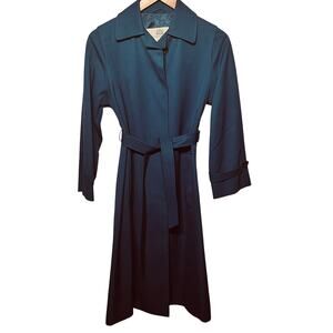 VTG Aquascutum London Trench Coat Navy Blue Lined Belted Waterproof Rain Long M